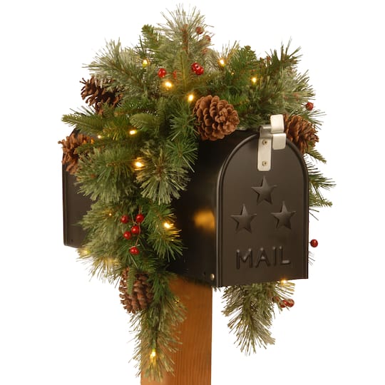 3ft. Pre-Lit Feel Real® Pinecone & Berry Colonial Artificial Christmas Mail Box Swag, Warm White LED Lights